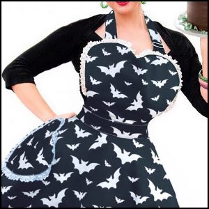 Bat Lover's Shopping & Gift Guide to celebrate Bat Appreciation Day | Retro Pin Up Sweetheart Bat Apron | Gothic Kitchen | Gothic Baking | Halloween | #standwithsmall Me and Annabel Lee