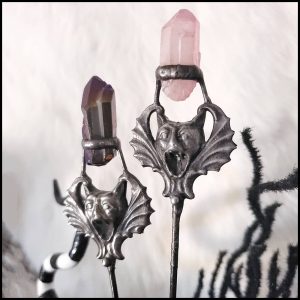 Bat Lover's Shopping & Gift Guide to celebrate Bat Appreciation Day | Vintage Bat and Crystal Plant Stakes | Indoor Garden Décor | Gothic Home Decor | Support Small Business | Me and Annabel Lee