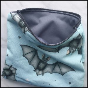 Bat Lover's Shopping & Gift Guide to celebrate Bat Appreciation Day | Blue Bat Print Reusable Food Safe Snack Bag | Gothic Fashion Accessories | Support Small Business | Me and Annabel Lee