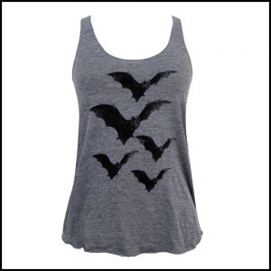 Bat Lover's Shopping & Gift Guide to celebrate Bat Appreciation Day | Soft Heather Gray Bat Print Racerback Tank | Gothic Apparel | Support Small Business | Me and Annabel Lee
