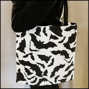 Bat Lover's Shopping & Gift Guide to celebrate Bat Appreciation Day | Black and White Bat Print Tote Bag | Grocery Shopping Bag | Gothic Fashion Accessories | Support Small Business | Me and Annabel Lee