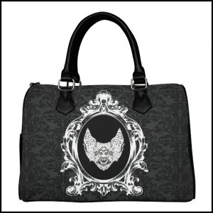 Bat Lover's Shopping & Gift Guide to celebrate Bat Appreciation Day | Vampire Bat Vegan Leather Handbag | Purse | Black Damask Print | Gothic Fashion Accessories | #standwithsmall Me and Annabel Lee