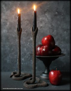 Gothic Antique Snake Candle Holders | Transform Halloween Decorations into something sophisticated you can use all year long by adding a rusted antique finish | Art Deco to Gothic Decor | Serpent Candlesticks | Poison Apple | Me and Annabel Lee Blog