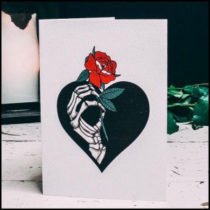 Valentine Gift Guide - Dark, Curious, Gothic Valentine's Day and Anti Valentine gift ideas for him and for her | Skeleton Rose Greeting Card | Goth Valentine Card | Gothic Romance | Me and Annabel Lee