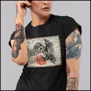 Valentine Gift Guide - Dark, Curious, Gothic Valentine's Day and Anti Valentine gift ideas for him and for her | Skull Crow Carrying Anatomical Heart Tee | Unisex T-shirt | Anatomical Heart | Human Anatomy | Me and Annabel Lee