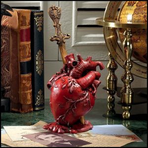 Valentine Gift Guide - Dark, Curious, Gothic Valentine's Day and Anti Valentine gift ideas for him and for her | Tell Tale Heart Statue with Dagger Letter Opener | Anatomical Heart | Human Anatomy | Goth Home Decor |Me and Annabel Lee