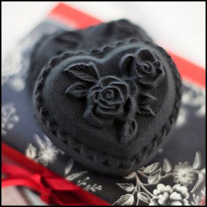 Valentine Gift Guide - Dark, Curious, Gothic Valentine's Day and Anti Valentine gift ideas for him and for her | Black Heart Rose Bath Bomb | Scented | Goth Bath |Me and Annabel Lee