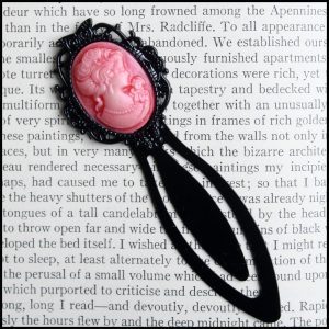 Valentine Gift Guide - Dark, Curious, Gothic Valentine's Day and Anti Valentine gift ideas for him and for her |Victorian Gothic Red Black Cameo Bookmark | Book Lovers Gift |Lady Silhouette | Vintage Goth | Me and Annabel Lee