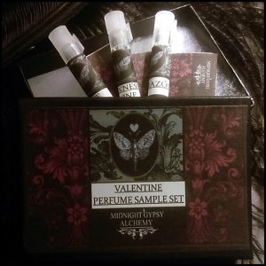 Valentine Gift Guide - Dark, Curious, Gothic Valentine's Day and Anti Valentine gift ideas for him and for her | Valentine Perfume Oil Sampler | Scented Alchemy | Gift Box Set | Natural Perfume Oils | Me and Annabel Lee